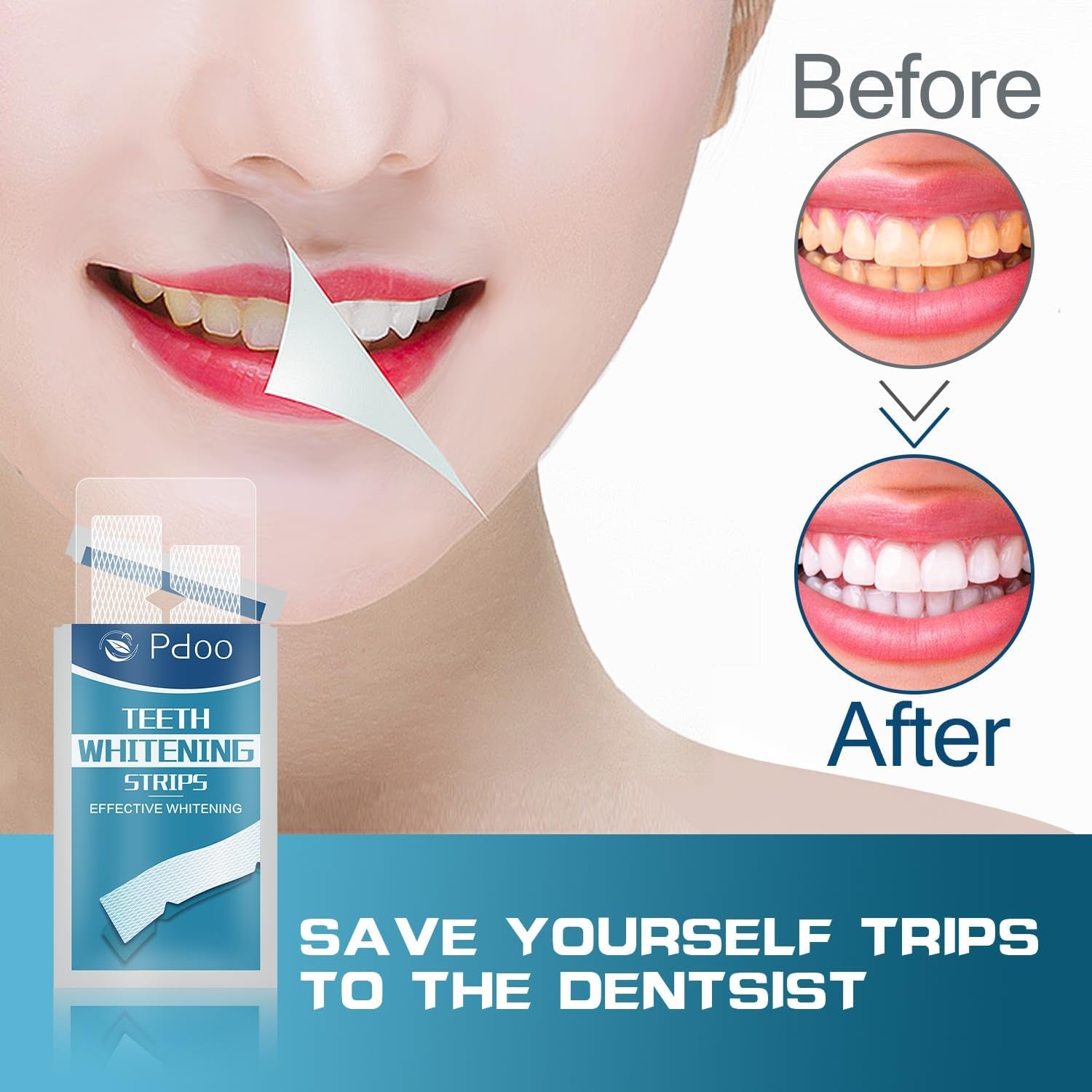 Teeth Whitening Strip 14 Treatments - Whitening Strips for Sensitive People, Fast Remove Smoking, Coffee, Wine Stains, Teeth Brightening Kit Pack of 28 Non-Slip Strips